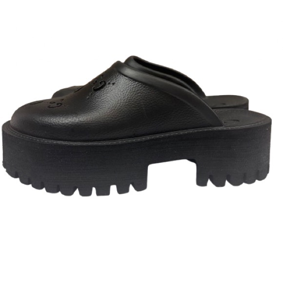 Gucci Elea GG Rubber Platform Clog Slides Black Lug Sole Mule EU 38 Women - Picture 2 of 16